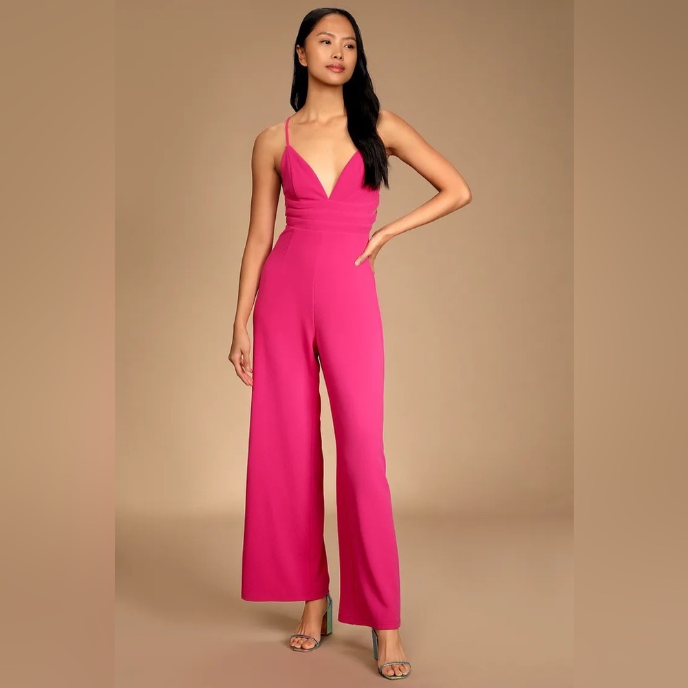 Lulu’s Hot Pink Tie-Back Wide-Leg Jumpsuit